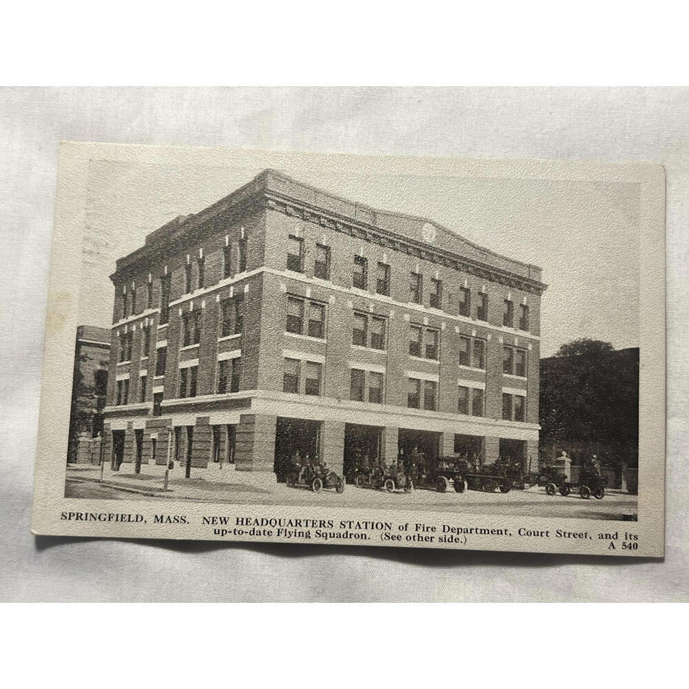 1911 Real Photo Postcard Springfield Mass Firehouse Truck Flying Squadron RPPC